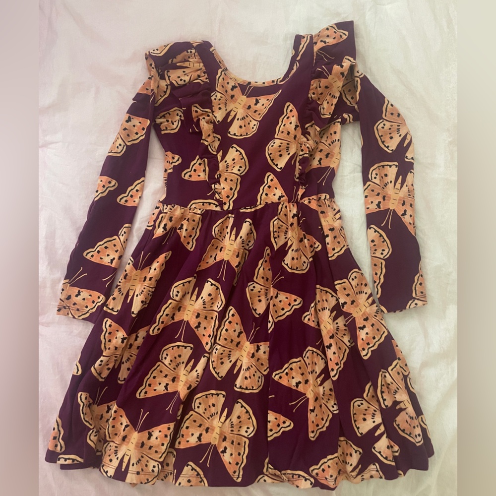 NWOT Tea Collection Purple Ruffle Shoulder Butterfly Dress